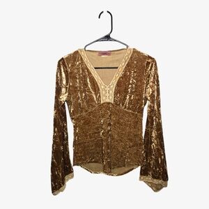 Vintage Y2k Gold/Tan Velvet Top!